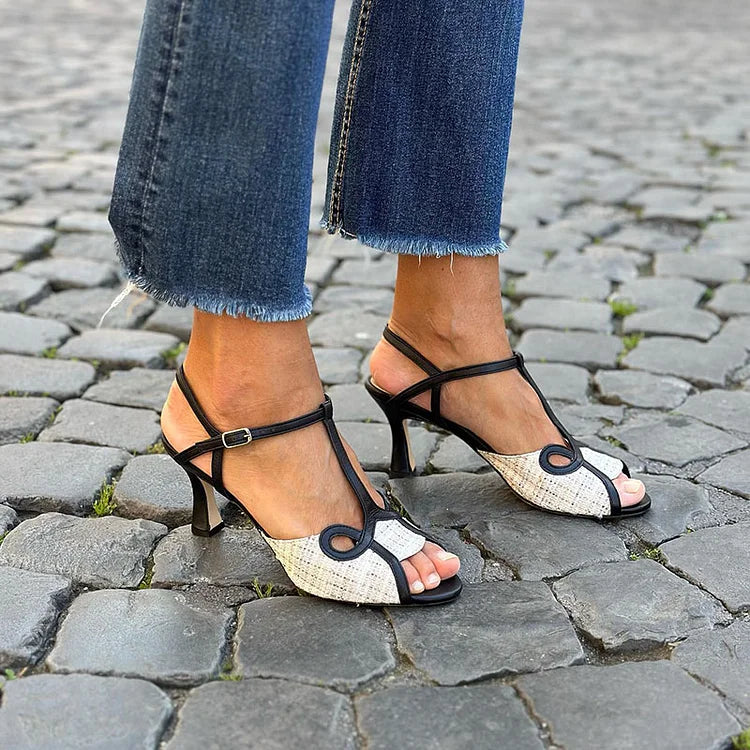 Talia™ | T-Strap Contrast Open-Toe Stiletto Heels