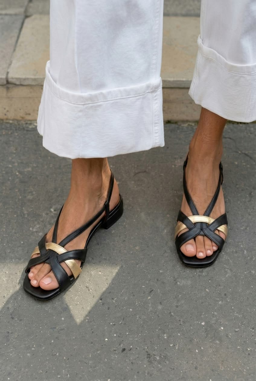 Marisa™ | Crossed-Strap Square-Toe Slingback Sandals