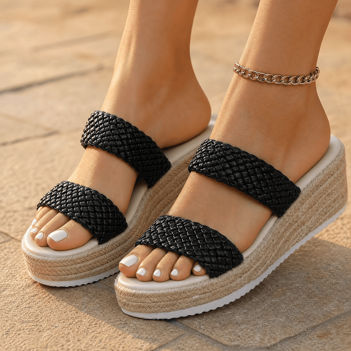 Solara | Braided Platform Wedge Slides