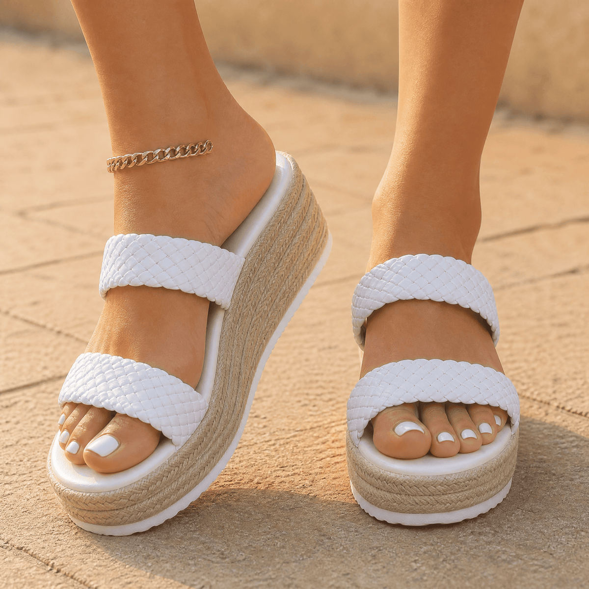 Solara | Braided Platform Wedge Slides